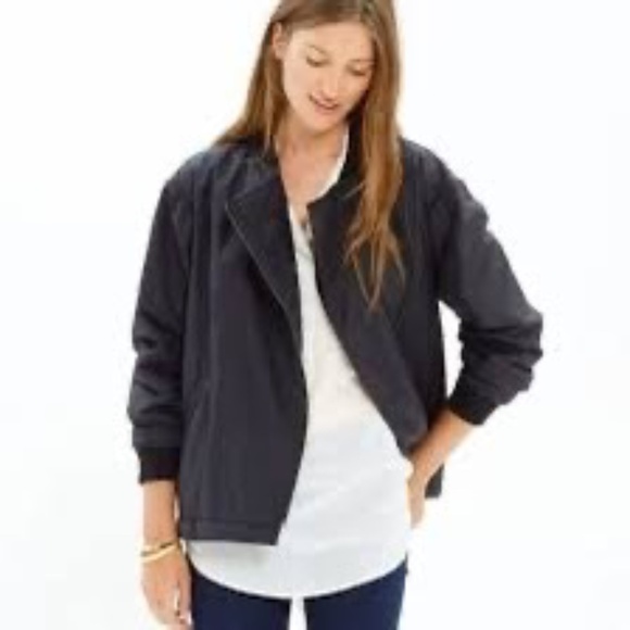 Madewell Black Nylon Bomber Jacket Size Medium - Picture 1 of 6